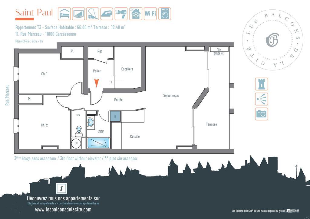 Appartement Le Saint Paul - Les Balcons De La Cite Carcassonne Ngoại thất bức ảnh
